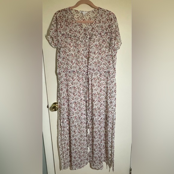 DR2 by Daniel Rain sheer floral duster dress drawstring waist button close large - Picture 2 of 7